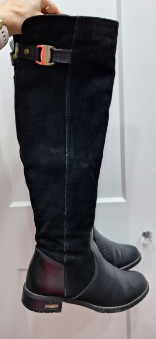 Skórzane ocieplane kozaki długie