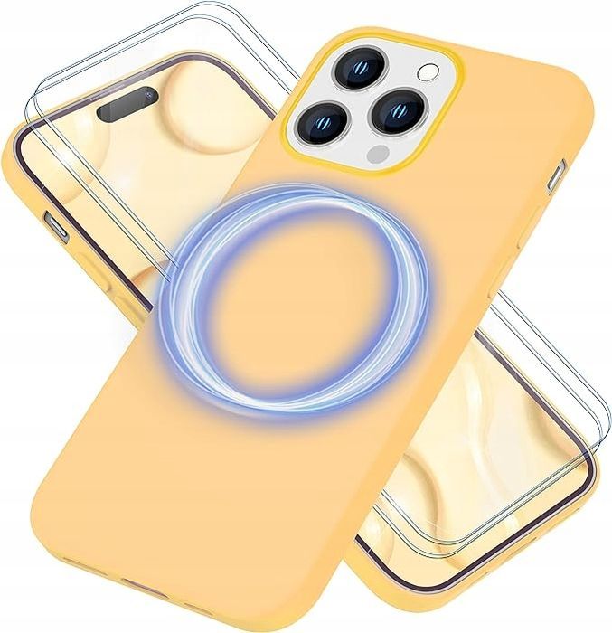 Etui iPhone 14 Pro Max silikonowe żółte + 2 szkła 514
