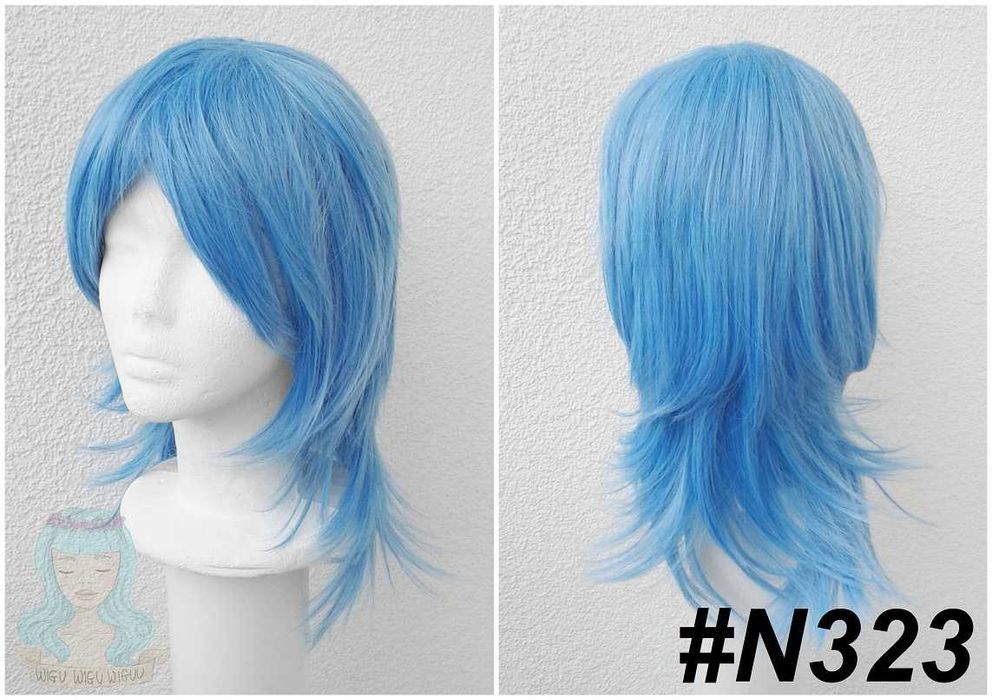 Niebieska błękitna peruka z grzywką cosplay wig Wolf cut Jinx Arcane