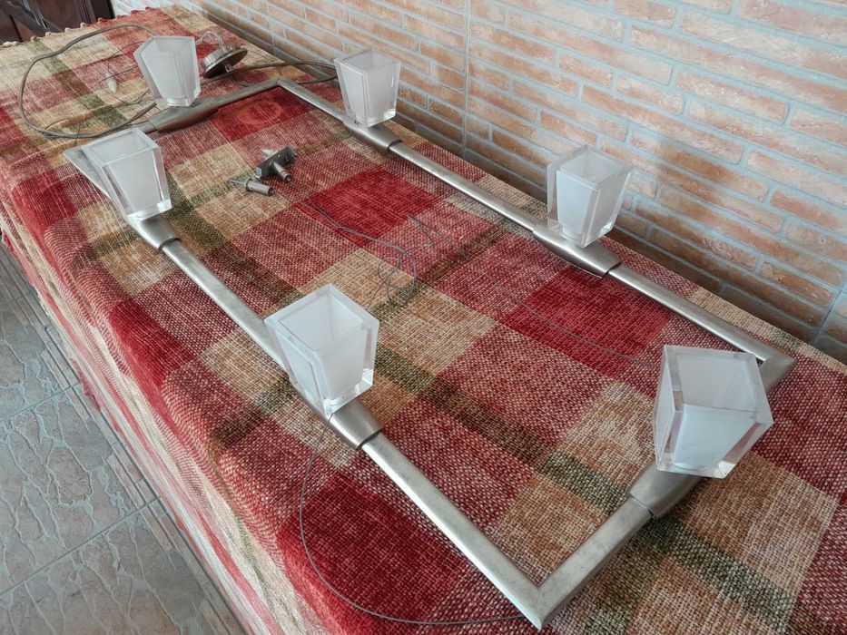 Candeeiro de Tecto Moderno com 6 Focos em Vidro Fosco
