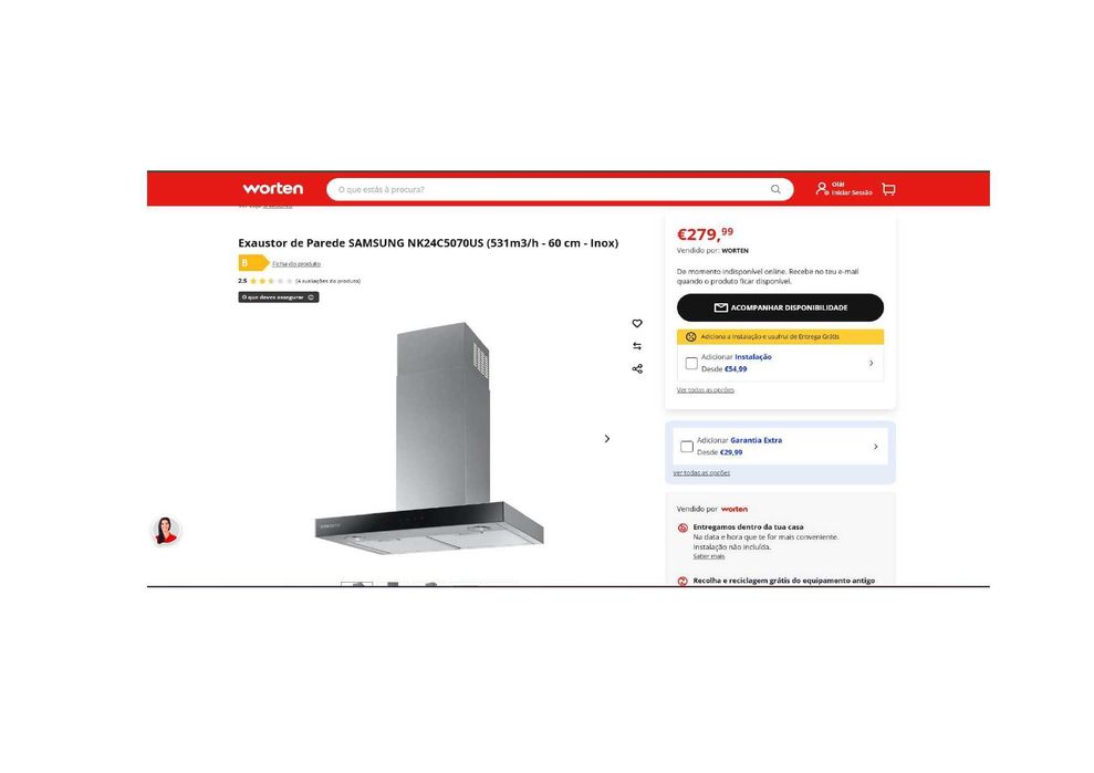 Samsung - Exaustor de parede NK24C5070US Largura 60cm Inox
