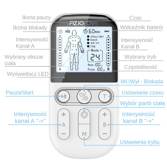 Elektrostymulator mięśni tens ems masaż stymulacja biały AS9026