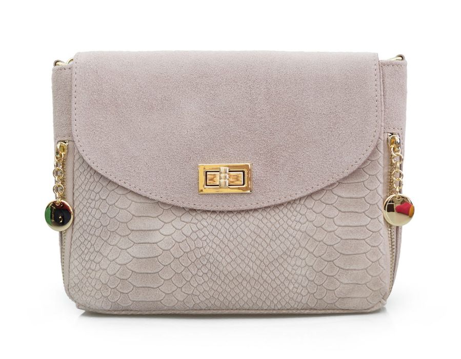 VERA PELLE torebka damska zamszowa listonoszka z paskiem V290 j.różowa