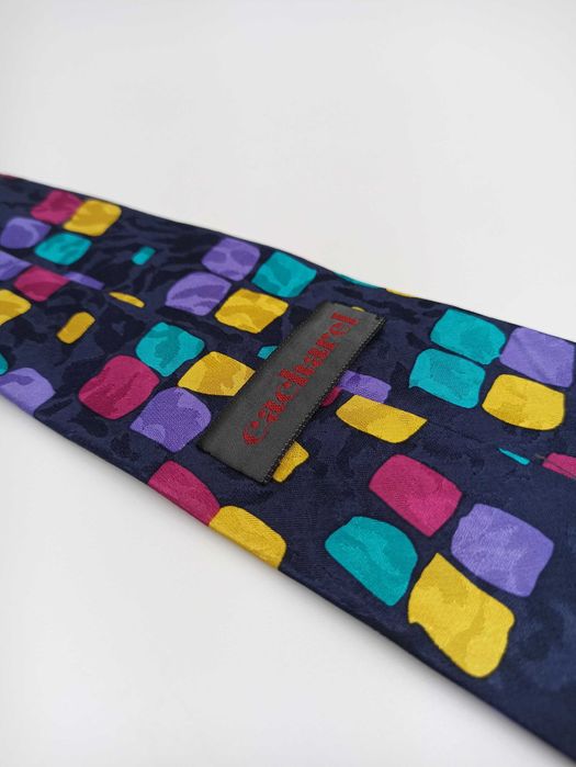 cacharel paris granatowy jedwabny krawat geometryczny mpe74