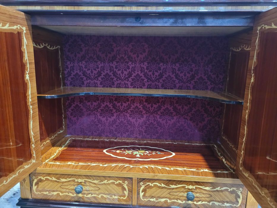 komoda kredens serwantka barek witrynka + stol okragly wloski VINTAGE