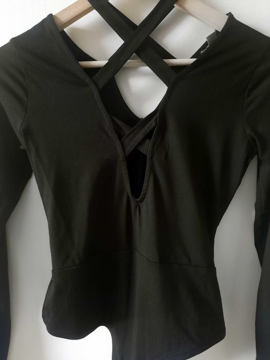 Czarne body stringi krzyżowane plecy dekolt ASOS XS wiskoza