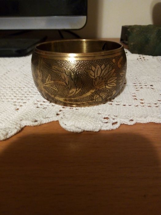 Szeroka [4 cm],wsuwana bransoletka mosięzna, Bangle vintage, Indie -kwiaty BOHO