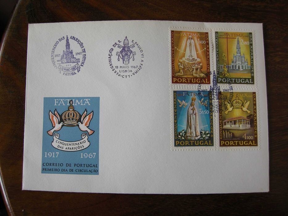 Filatelia selos Portugal Cinquentenário das aparições de Fátima 1967