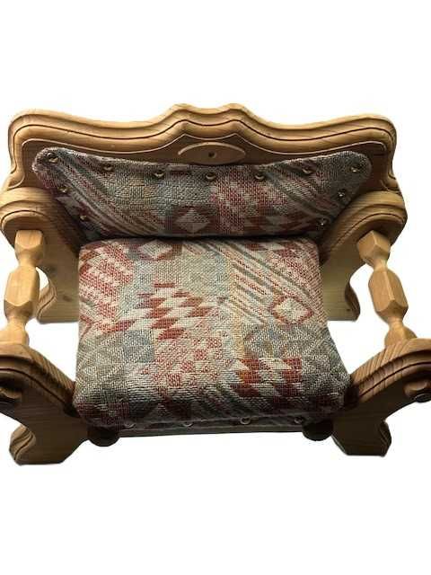 Sofa dla lalek drewniana tapicerowana  dł 34 cm wys  22 cm