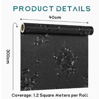 Tapeta samoprzylepna winylowa czarna wzór kwiatów NR.EO72