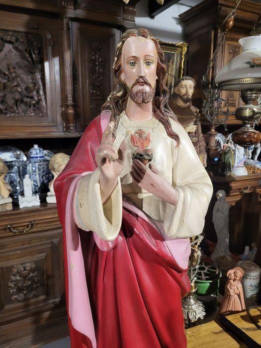 Stara polska figura 85 cm Pan Jezus Najświętsze Serce