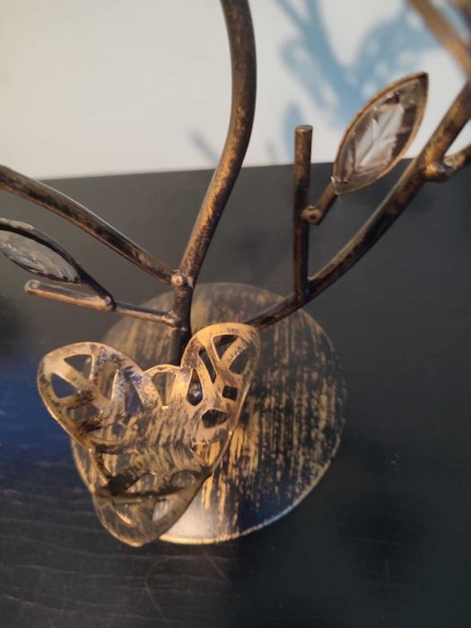 świecznik mosiądz 4 wkłady stare złoto kamienie metaloplastyka