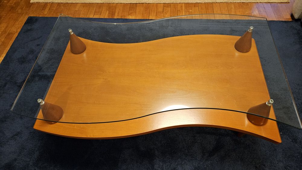 Mesa de Centro em  Madeira Cerejeira Maciça e Vidro