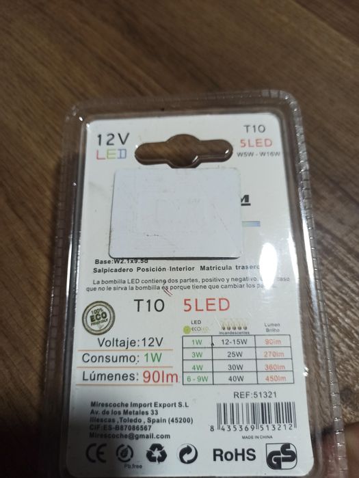 Lâmpadas LED T10 para carro