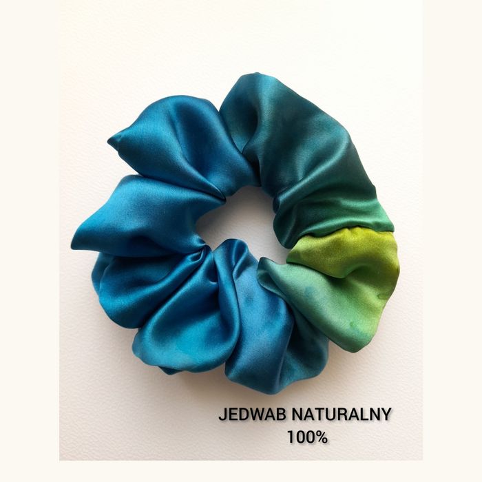 Turkus zielona jedwabna gumka scrunchie