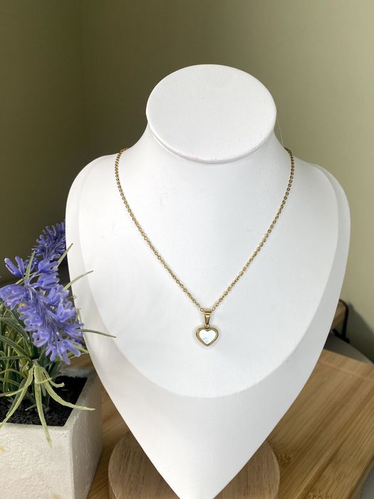 colar coração madrepérola aço