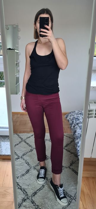 Bordowe rurki skinny spodnie na gumce House 34 / XS