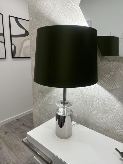 Candeeiro de mesa em tecido e inox cromado