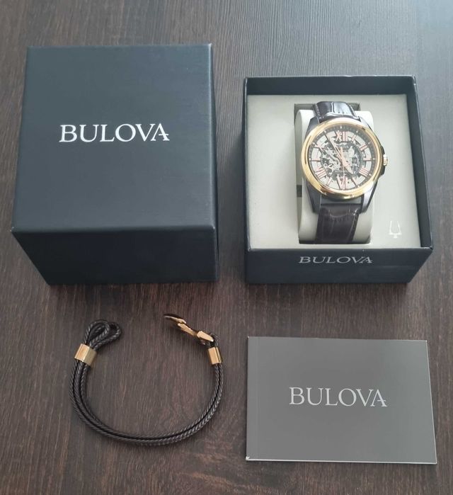 Zegarek Bulova automatyczny złoty brązowy pasek oryginalny gratis