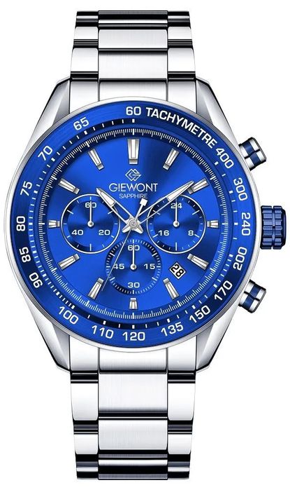zegarek męski giewont chronograph sapphire srebrno niebieski gw9580-b3