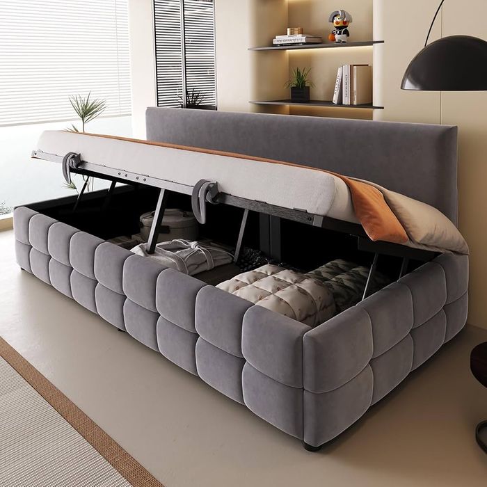 Łóżko tapicerowane 90x200 cm ze schowkiem hydraulicznym