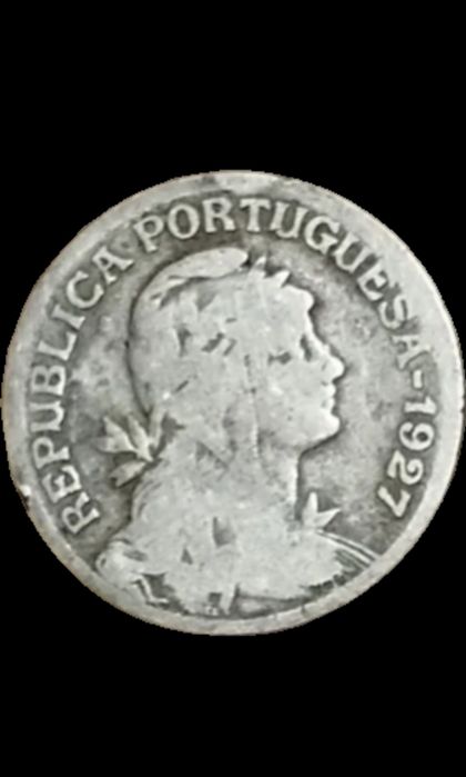 Moeda antiga de 1 escudo da república portuguesa do ano 1927 , rara.