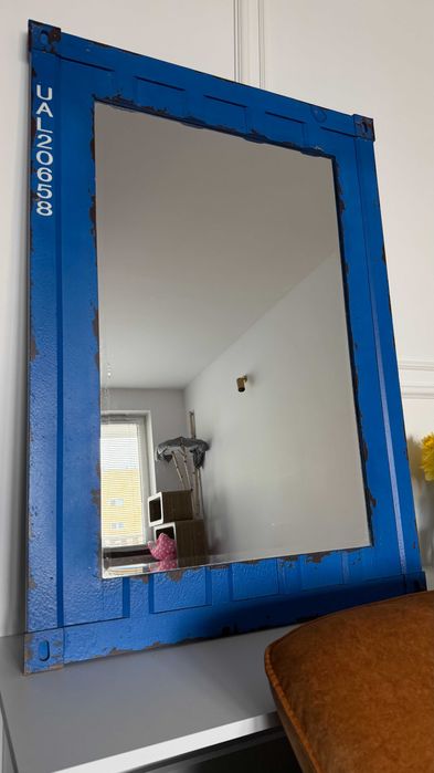 Lustro vintage designerskie niebieskie 76x106 cm