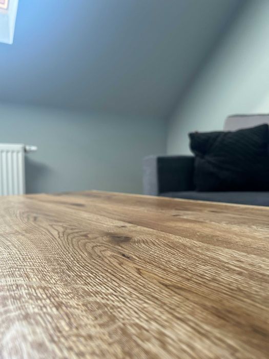 OKAZJA! Stolik kawowy dąb naturalny kształt + metal czarny | rustic | bordwood
