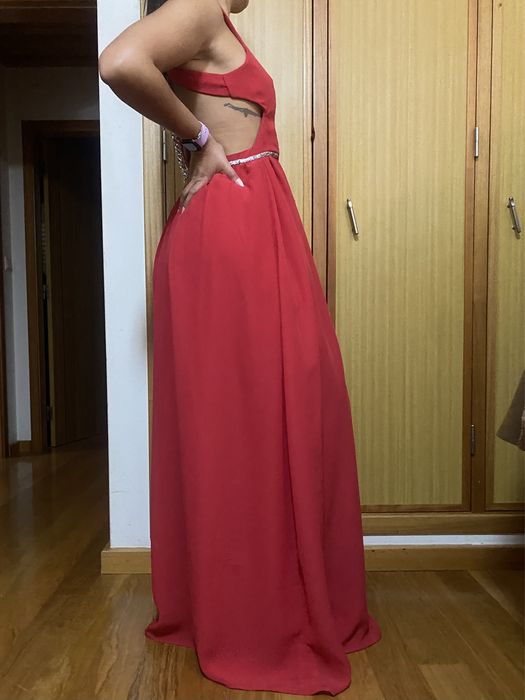 Vestido cetim encarnado para baile/cerimonia