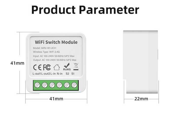 Умный мини-переключатель Wi-Fi,  2 группы