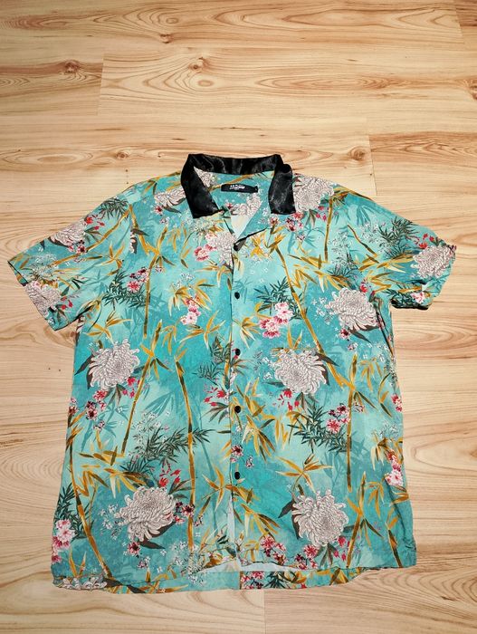 Niebieska Męska Koszula Plażowa Hawajska W Kwiaty Jaded London