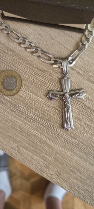 Łańcuszek Srebrny  Figaro 925 +krzyż i bransoletka