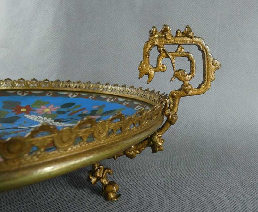 PATERA talerz emalia CLOISONNE kwiat ptak żuraw MISA taca