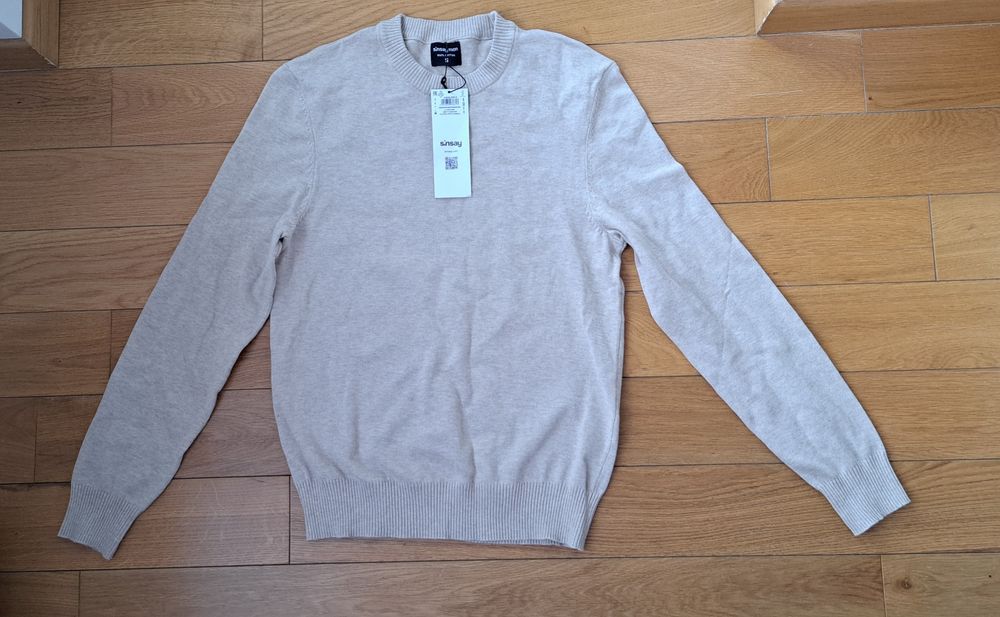 Sweter męski, S, sinsay, beżowy, nowy, bawełna