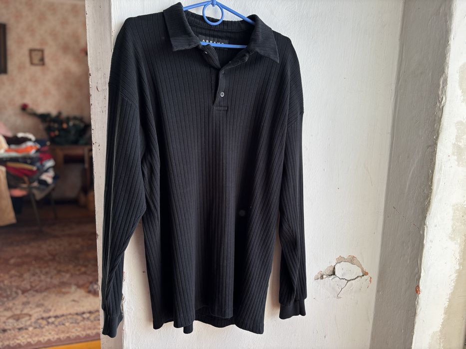 ABRAMS sweter/bluza prążkowana polo czarna XXL (realnie L/XL)