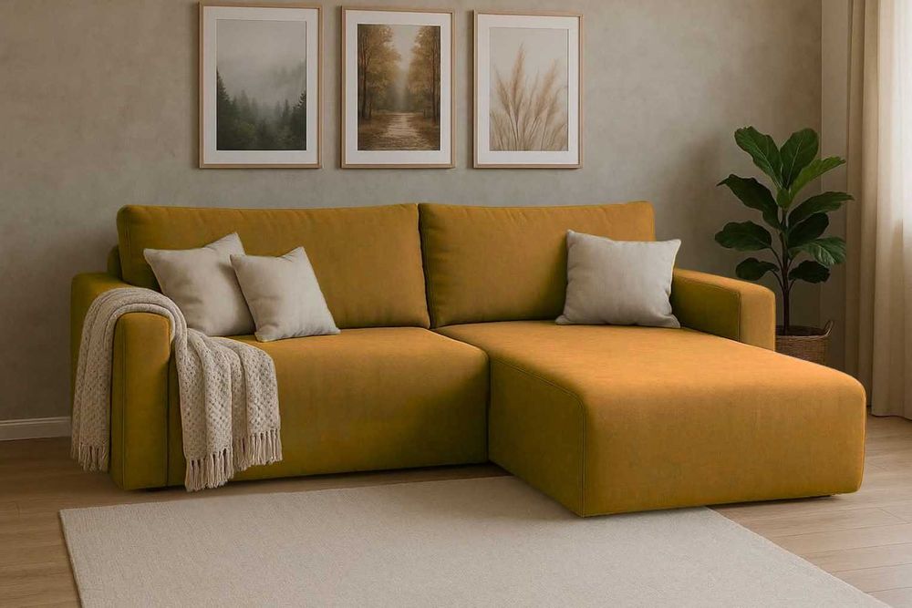 Narożnik Bergamo. Rogówka. Sprężyny bonell, pojemnik, automat, welur