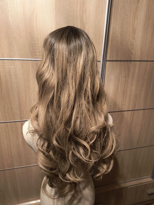 Nowa peruka! Długie włosy blond ombre fale loki z ciemnym odrostem