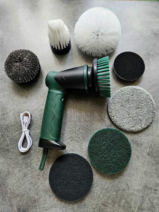 Szczotka Elektryczna Bezprzewodowa 7w1 z Wyświetlaczem LCD - Zielona