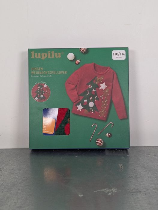 Sweterek świąteczny czerwony choinka lupilu 110/116 dziewczynki chłopc