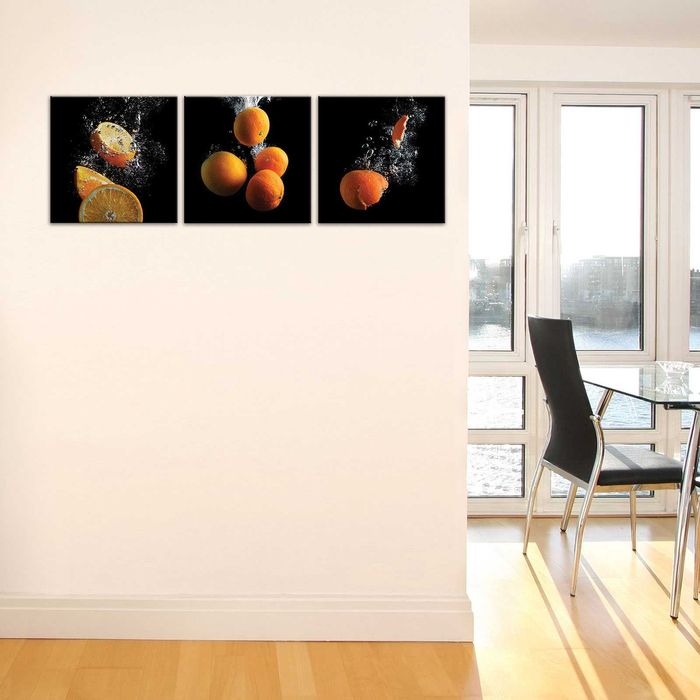 Obraz do Kuchni Owoce Krople Wody Płótno Canvas Tryptyk 3D ZESTAW