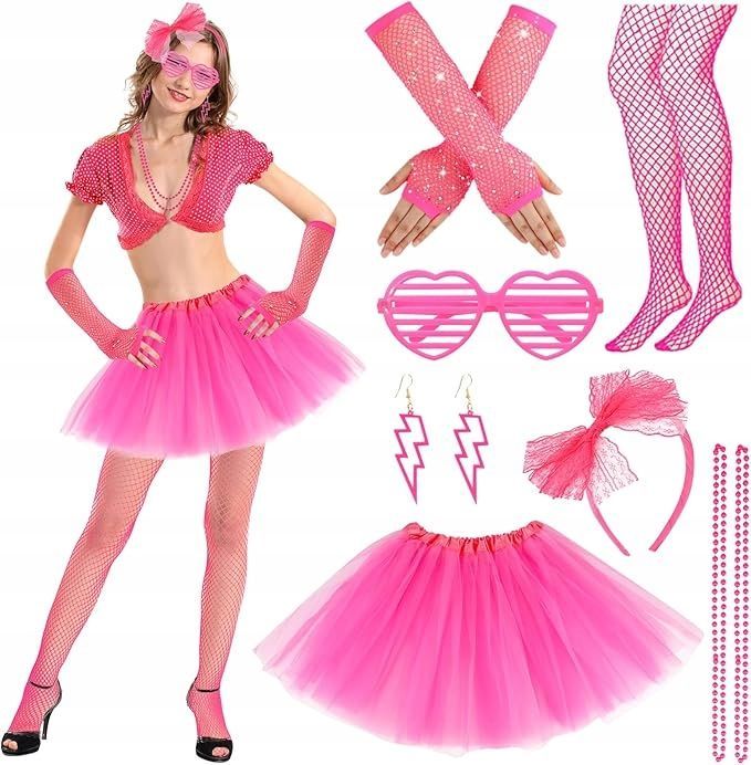 Kostium Damski Lata 80 Neonowy Zestaw Akcesoriów XS/S Retro Party 80s