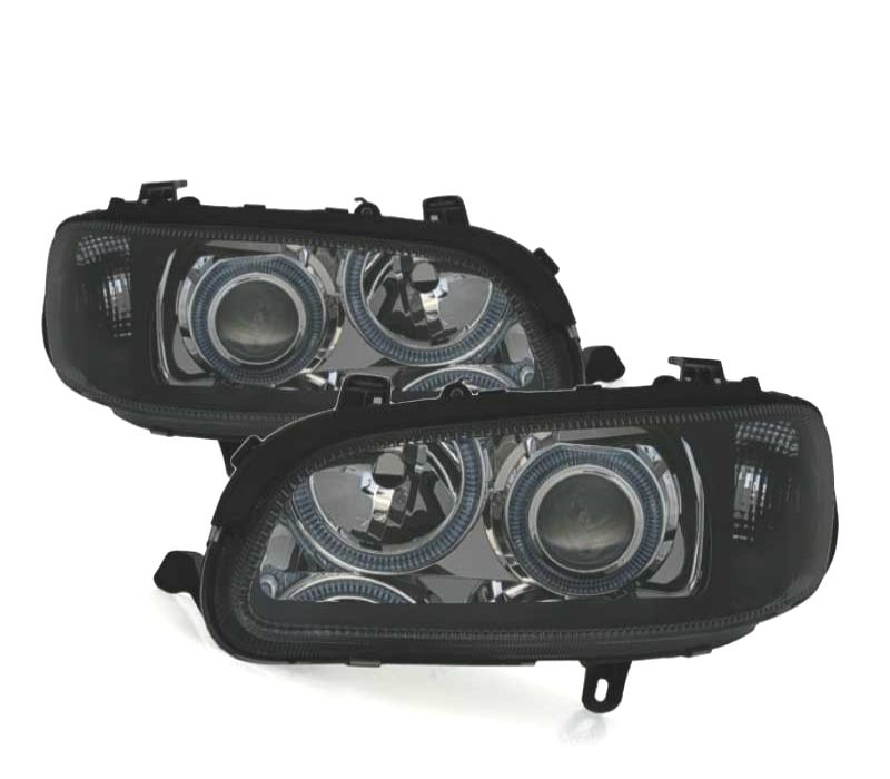 FARÓIS FRONTAIS ANGEL EYES PARA OPEL OMEGA B 94-99 FUNDO PRETO