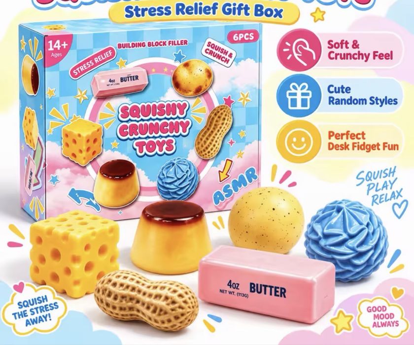 Squishy crunchy box zestaw gniotkow 6 szt squishy box prezent