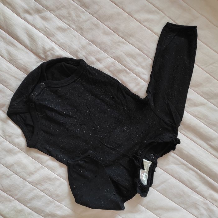 Body długi rękaw czarne brokat 68 H&M