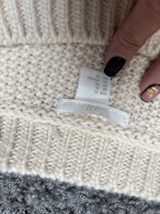 H&M kremowy śmietankowy sweter oversize splot warkocz XL