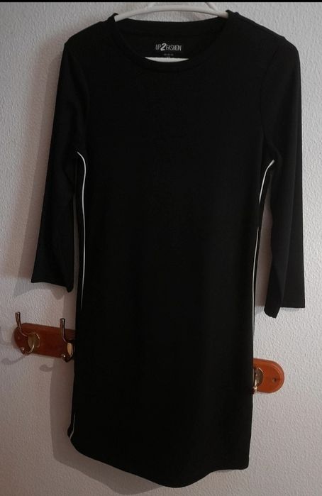Black dress with white stripes