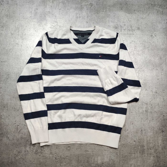 MĘSKI Elegancki Sweter Bawełna Marina TH Tommy Hilfiger Haft Paski