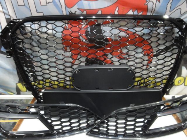 Grelha frontal + grelhas faróis nevoeiro Audi A4 B8 11-15 RS LOOK preto brilhante +suporte símbolo