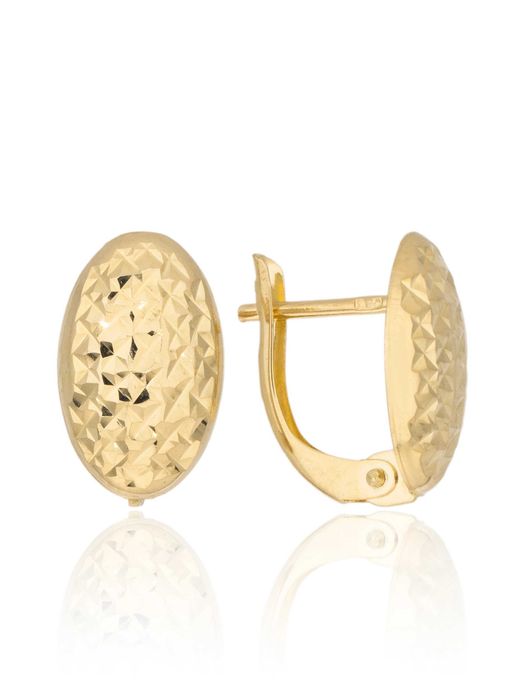 Złote kolczyki 585 diamentowane owalne blaszki zapięcie angielskie