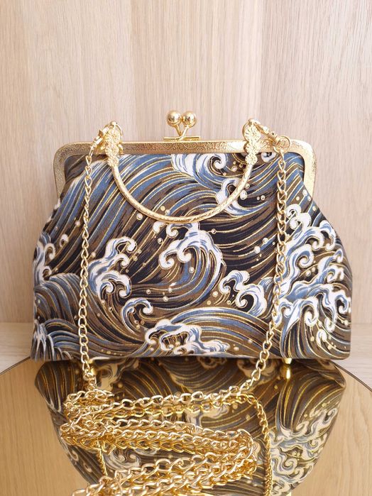 Elegancka Wzorzysta Szara Ciemna Torebka Do Ręki Na Ramię W Wodę Fale